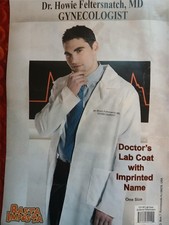 GYNECOLOGIST DR. LAB COAT FUNNY HALLOWEEN COSTUME - ADULT ONE SIZE - NEW