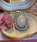 Vintage Silver Tone Moonstone & Rhinestone  Costume Ring Size 8 Estate