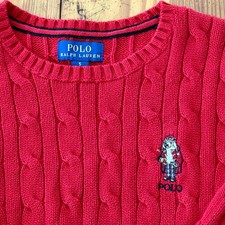 Polo Bear Ralph Lauren Red Cable Knit Sweater Size 5 Boys