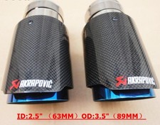 2 Akrapovic Glossy Carbon Fiber Exhaust tip Universal Blue Tail pipe 63mm-89mm