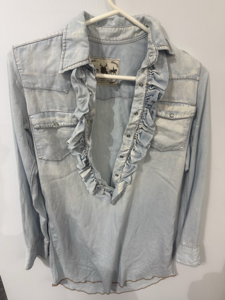 Woodford & Co Denim Look Pearl Snap Button Designer Dress Short To Fit 10-12 