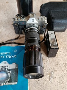 Yashica TL Electro X SLR Film Camera Black Silver with Lens Case Flash Manual