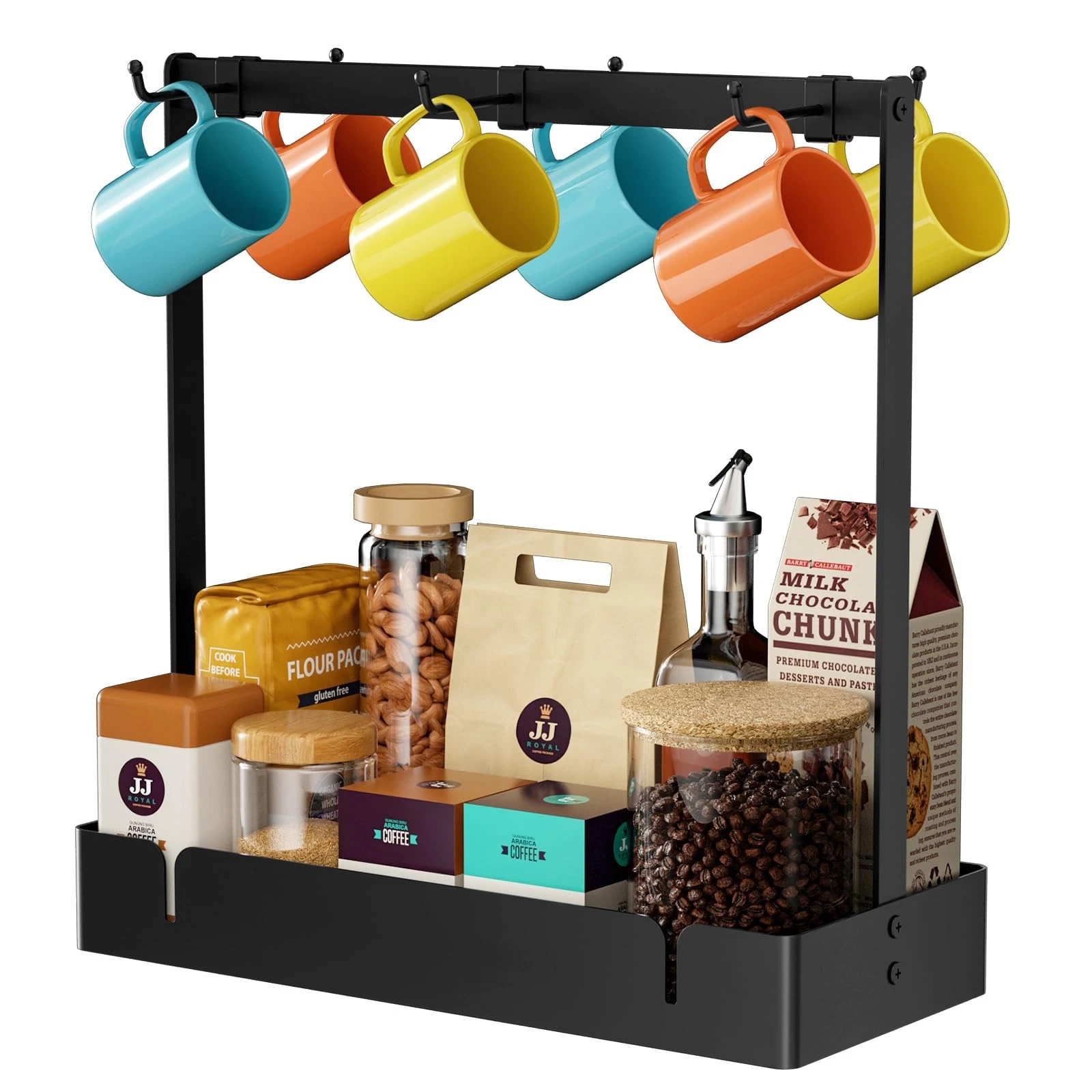 Coffee Mug Holder with Movable Hooks, 6-Mug Capacity Countertop Coffee Cup Ra...