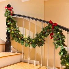 9ft Christmas Garland Carolina Pine Green w/ Free LED Lights Indoor Outdoor Deco