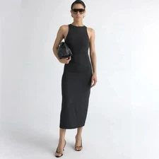 NWT Max Mara Angola Sheath Midi Dress Black Jersey Stretch Sz Large $295