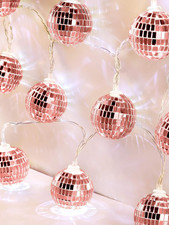 Battery-Powered LED Disco Ball String Lights for Outdoor Parties, Rose Gold