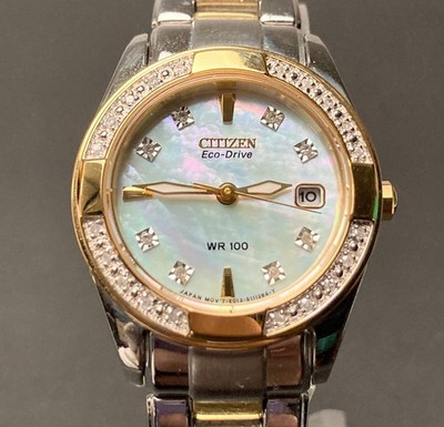 Citizen Eco-Drive WR100 Ladies Watch Shell Dial with Stones