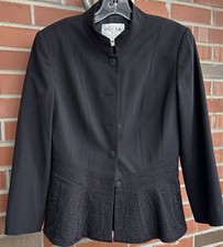 Oscar By Oscar De La Renta Embroidered Peplum Jacket Black Sz 4