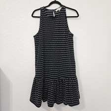 LOFT Black White Polka Dot Sleeveless Ruffle Hem Dress M Cotton Stretch Fall