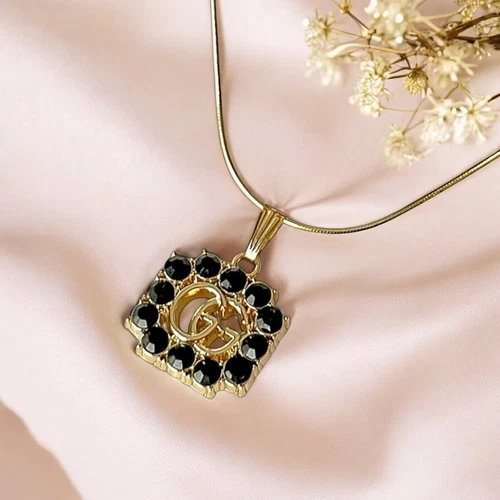 Gucci GG Charm Nero Strass Oro 14k 925 Catena Primula NUOVO Made in ITALY