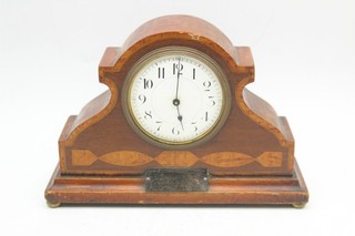 A Antique French Walnut Inlayed Mantel Clock Ticking & Working W/Presentation P