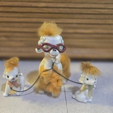 Vintage Japanese Porcelain Set Of Mother Poodle With Her Babies w/orange Hair