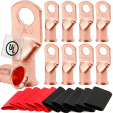 10Pcs 1/0 AWG-3/8 Battery Lugs,Heavy Duty Wire Lugs,Ring Terminals,Battery Cable