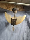 ANTIQUE ART DECO 3 SLIP SHADE CHANDELIER CEILING LIGHT FIXTURE NICE ORIGINAL