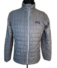 Patagonia Nano Puff Jacket Women's Medium Light Gray Full Zip Corp Sleeve Logo