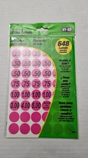 HY-KO PINK SELF-ADHESIVE PRICE TAGS. 648 LABELS PER PACK. #30102