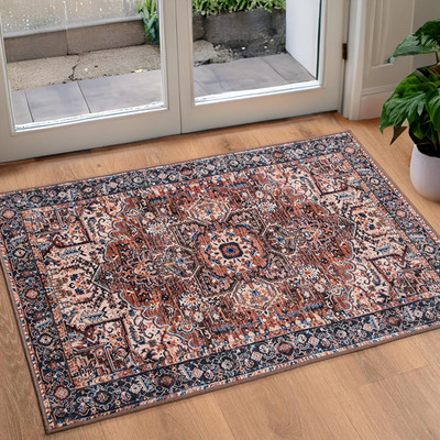 Indoor Entryway 2x3 Vintage Rug - Small Machine Washable Area Rug with Non-Slip