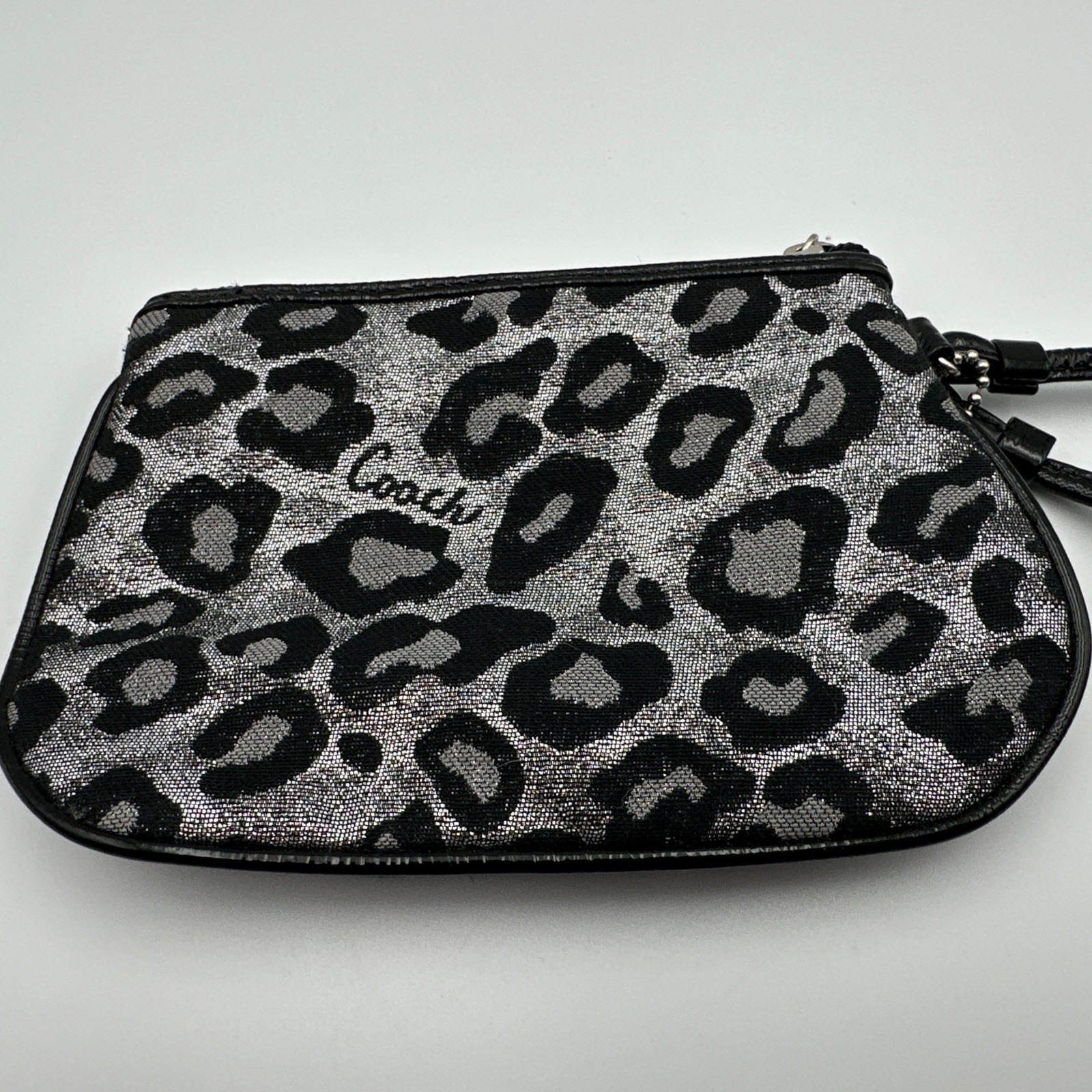 Coach Wristlet Madison Ocelot Leopard Print Sliver Black - Black Patent Trim