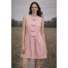 RED VALENTINO Pink Drop Waist Mini Dress Womens Small Pink Twee Bows Feminine