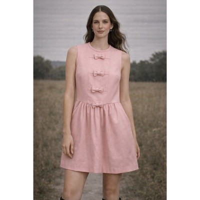RED VALENTINO Pink Drop Waist Mini Dress Small Pink Twee Spring Wedding Guest