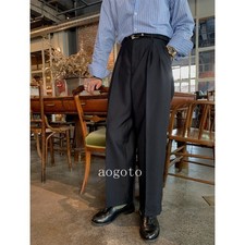 Vintage Classic Loose Wide-Leg Trousers Straight Pleated Mens Pants Gentle Suit