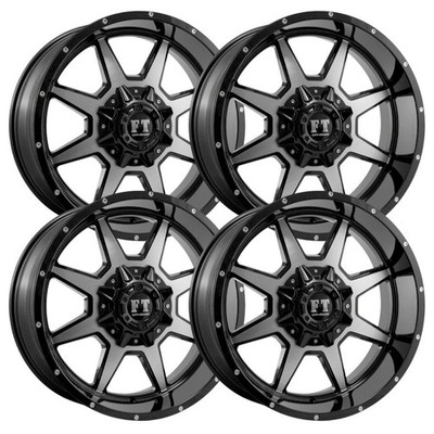 (Set-4) Full Throttle FT2 22x12 5x127/5x135 Black Machined -44mm Wheels Rims 22