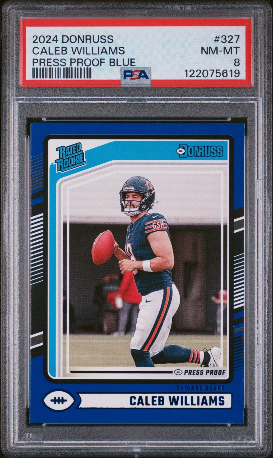 2024 PANINI DONRUSS PRESS PROOF BLUE #327 CALEB WILLIAMS ROOKIE RC PSA 8