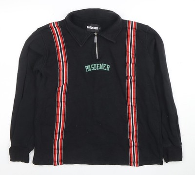 PASDEMER Sweatshirt Herren schwarz L 1/4 Reißverschluss Kragen gestreift