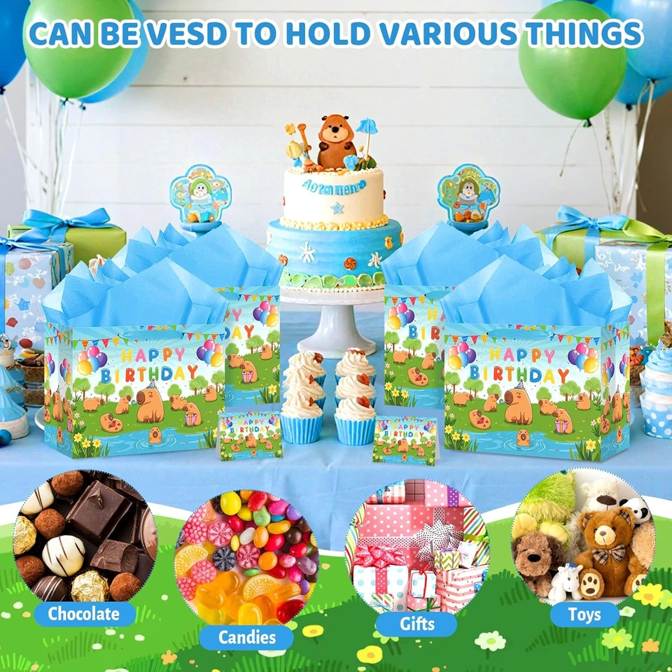 大号 Capybara 生日礼品袋,可爱 Capybara 包装纸袋黄色 Capybar — 第 4/4 张图片