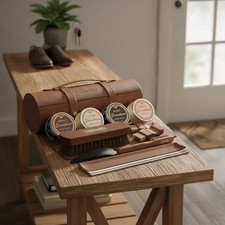 13-Piece Leather Shoe Polish Kit, Suede Case, Mink Oil, All-Inclusive
