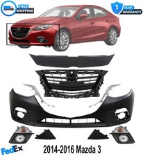Front Bumper Cover Paintable Plastic Grille Assembly Kit For 2014-2016 Mazda 3