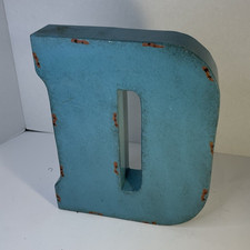 Blue Distressed Metal Letter D Freestanding Decor Sign 12 in, 3D Rustic