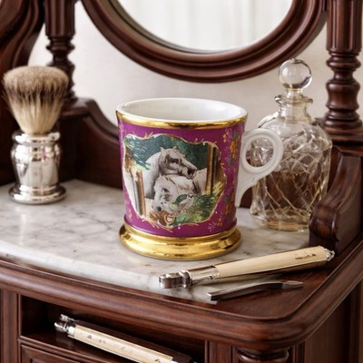 Antique Occupational Shaving Mug - Horses - Pink - Gold Gilt - German Porcelain