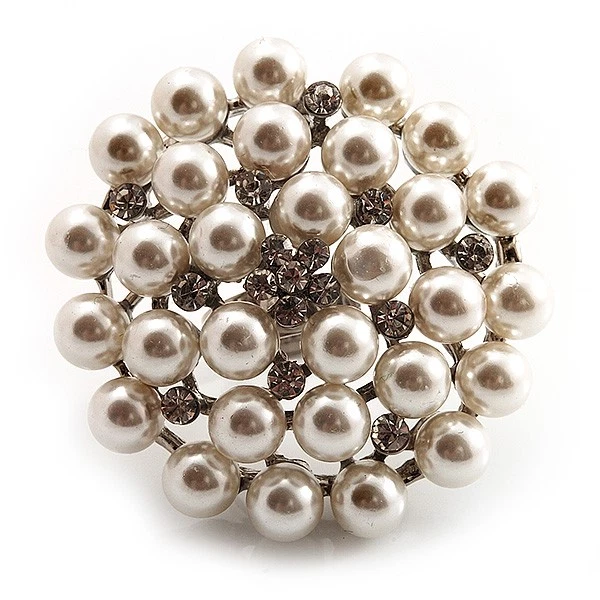 Übergroßer weißer Imitation Perle Diamant Cocktailring (Silberton Metall) - - Bild 2 von 4