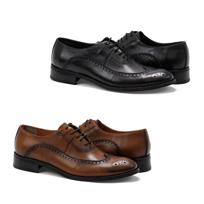 Men's Classic Oxford Shoes Hakki Genova Leather Wingtip Dress Shoes NEW 