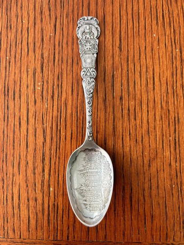 Sterling Silber Andenken Löffel - Massiver Freimaurer Tempel unbekannter Ort. - Bild 1 von 12