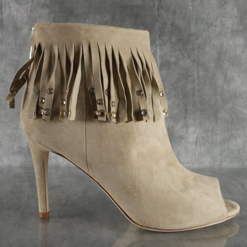 NIB Kate Spade ISELIN Beige Suede Crystal Studded Fringe Peep Toe Boots 7B 6935 - Picture 8 of 12