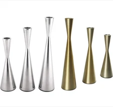Set of 3 Metal Taper Candle Holders Candlestick Holders Decorative Brass/Silver