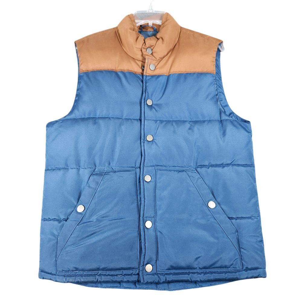 Old Navy Blue Brown Puffer Vest Quilted Sleeveless Jacket Winter Outerwear M