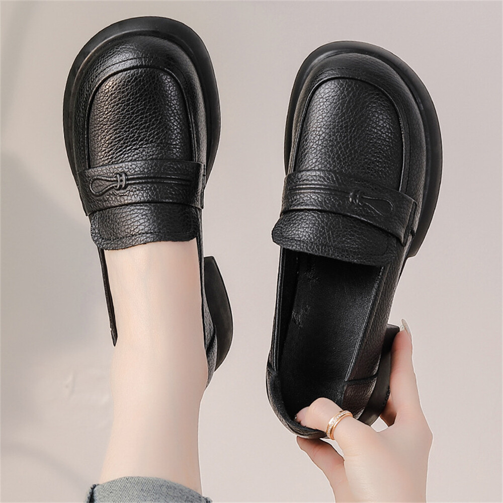 Women's Cow Leather Vintage Shoes Thick Bottom Causal Slip