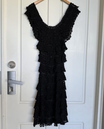 Rat & Boa Dress Women’s Size S Black Crochet Mini Short Off The Shoulder Ruffle - Picture 14 of 15