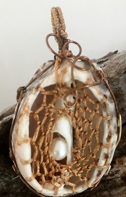 Handmade Copper and Silver Wire Wrapped Dream Catcher In A Sea Shell 