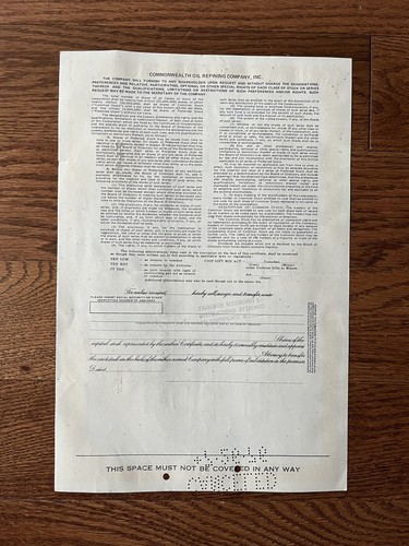 Vintage Commonwealth Oil Refining Company Aktienzertifikat - Bild 2 von 2