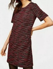 Loft Red Tweed Short Sleeve Pocket Knit Shift Dress Sz S