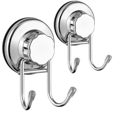 2 Pack Stainless Steel Suction Cup Hooks Shower Squeegee Towel Robe Hooks