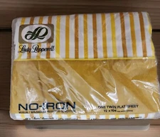 VTG Lady Pepperell Yellow Stripe Twin Flat Sheet 100% Cotton Percale No-Iron