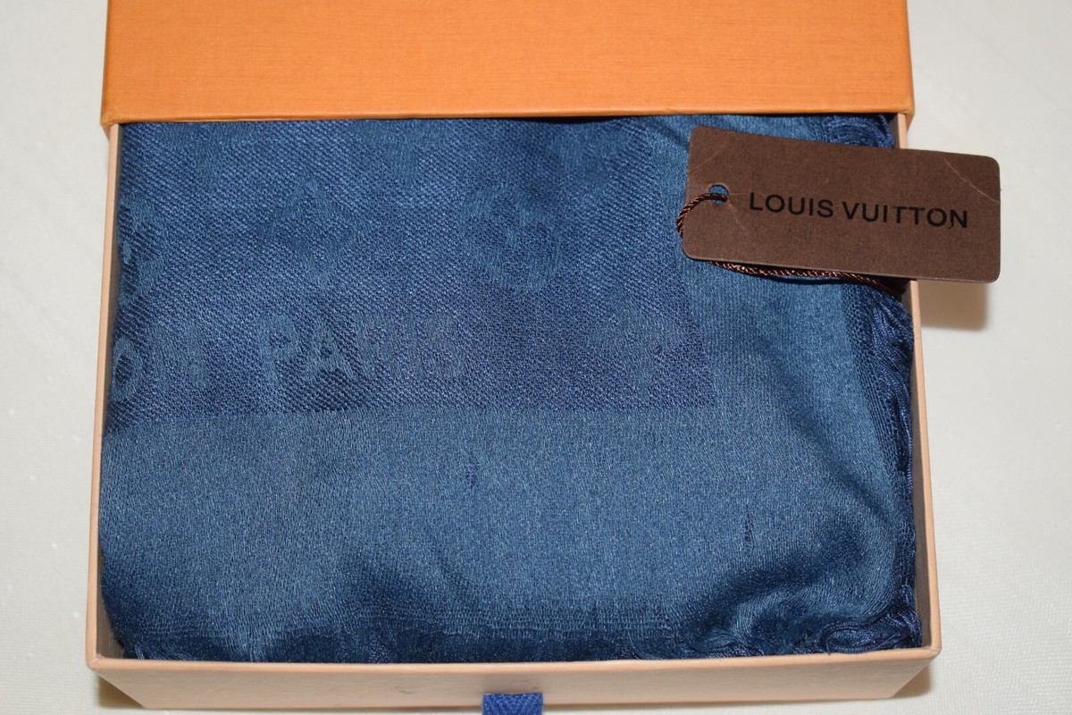 Louis Vuitton Metallic Shine Monogram Blue Scarf Stole Shawl