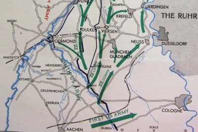 WW2 MAP THE BATTLE OF THE RHINELAND - TRENCH SYSTEMS - ANTI