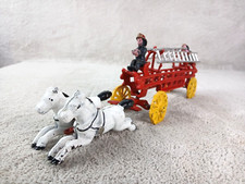 Vintage Cast Iron 2 Horses Drawn Fire Dept Carriage Hook and Ladder 14"Long