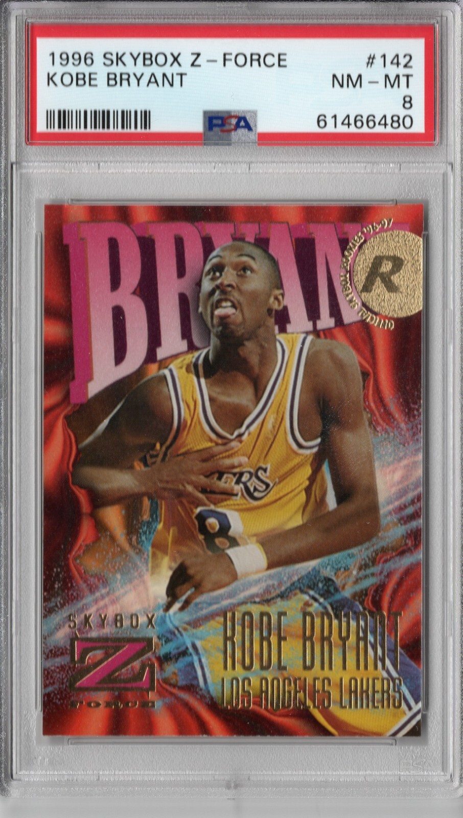 PSA 8 NM-MT KOBE BRYANT 1996 SKYBOX Z-FORCE RC ROOKIE #142 LA LAKERS